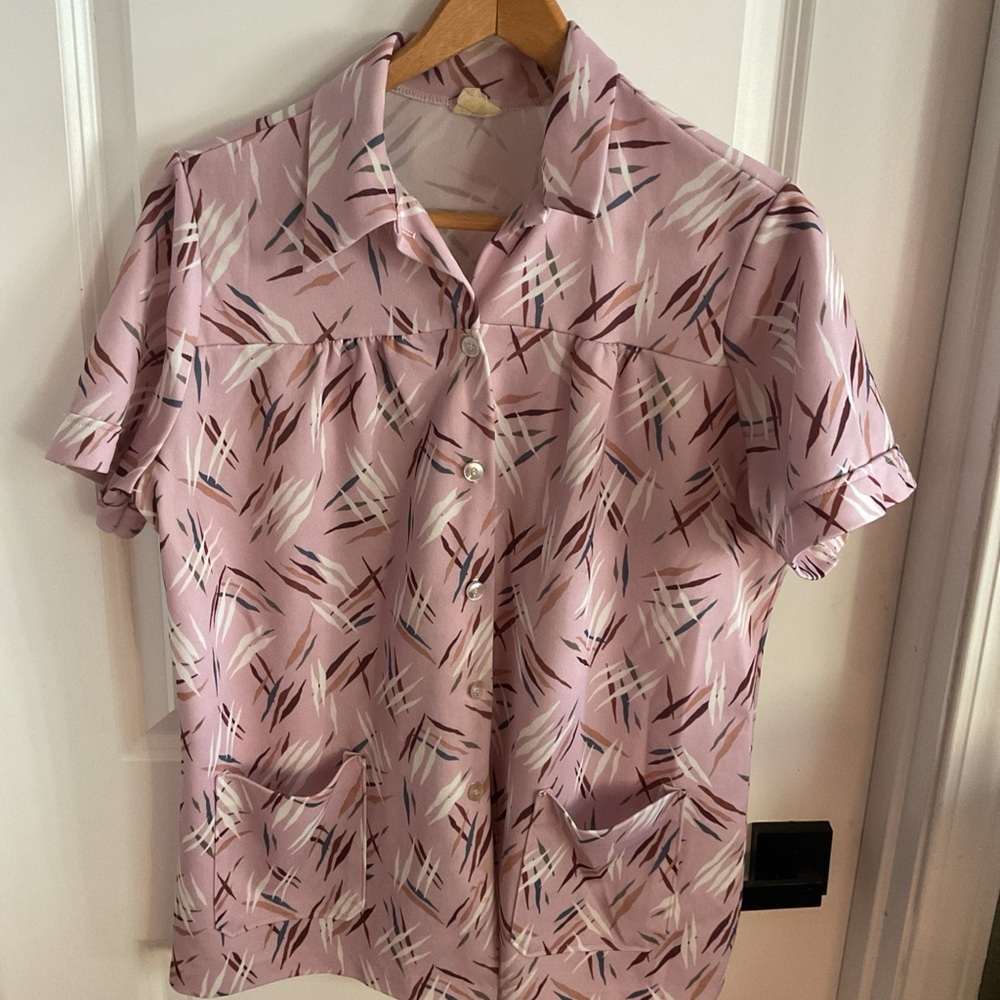 Land & Sea - Button Down Short Sleeve Pink Patterned Shirt - Size 40
